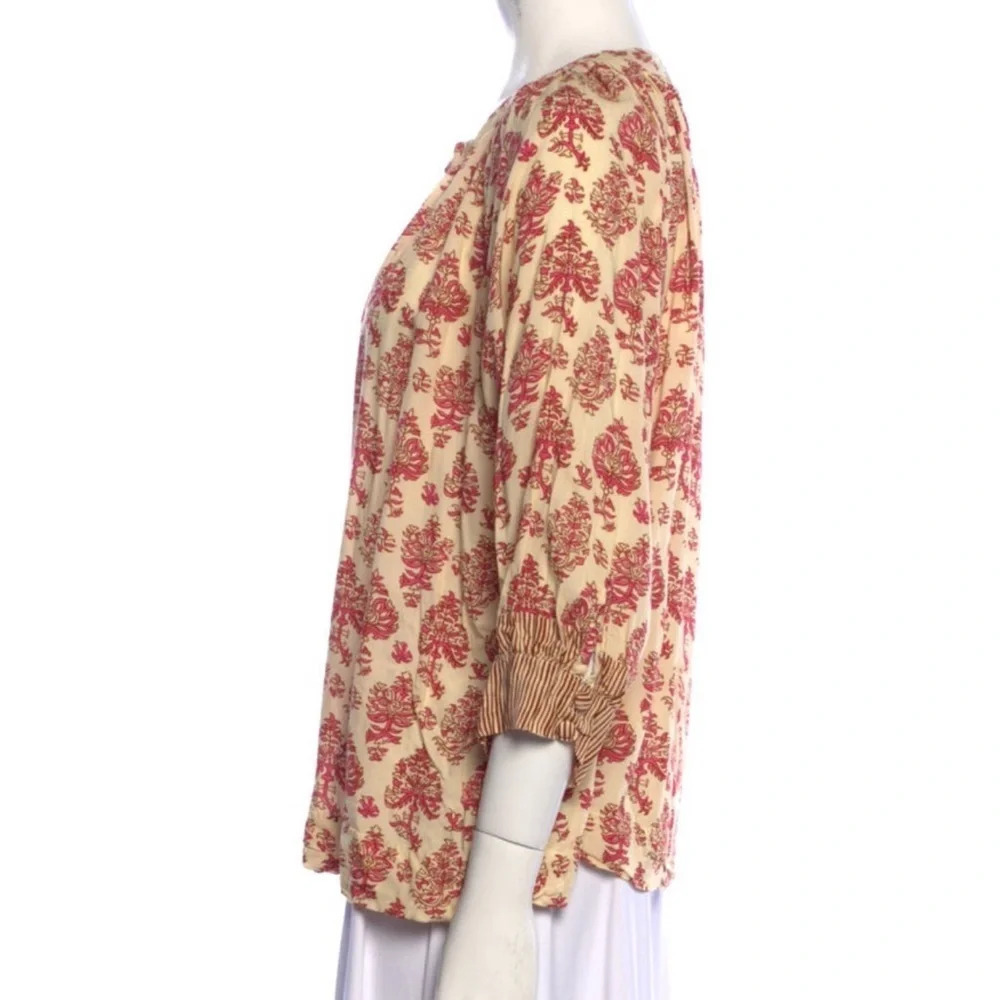 Natalie Martin Blouse Neutrals Printed 3/4 Sleeve with V-Neck sz S 100% rayon - Picture 2 of 3
